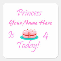 Prinzessin (Ihr Name) ist 4 heute Quadrataufkleber