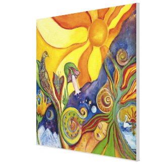 Psychedelic Art - 60s -Hippie Woman - Sun Birds wrappedcanvas