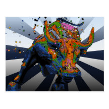 Psychedelisches NYC: Aufladenstier von Wall Street Postkarten