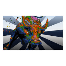 Psychedelisches NYC: Aufladenstier von Wall Street Visitenkartenvorlagen
