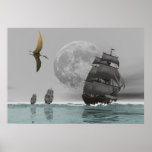 Pteranodon die Schiffe und das Mond-Plakat