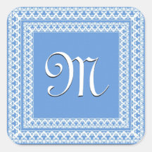 Pulver-Blau-und weißesverziertes Monogramm Sticker