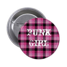 Punkmädchen-Schwarz-Rosa-karierter Knopf Buttons