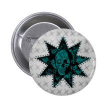 Punkschädel-Knopf (aquamarin) Anstecknadelbutton