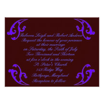 Purple and Black Floral Frame Wedding Invitations