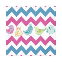 Purple Blue Chevron Stripes Whimsical Birds Owl Canvas Print