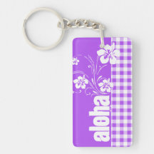 Purple Checkered Gingham; Aloha Rectangular Acrylic Keychains