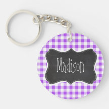Purple Checkered Gingham; Vintage Chalkboard Key Chain