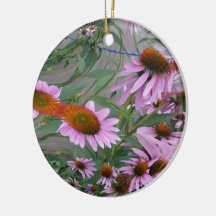Purple Coneflowers Fractal Dance Christmas Tree Ornaments
