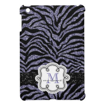 Purple Faux Glitter with Girly Monogram and Name iPad Mini Case