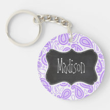 Purple Paisley Vintage Chalkboard look Keychain