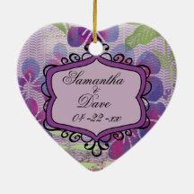 Purple Watercolor Flowers Custom Heart Keepsake Ornament