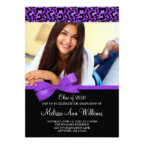 Puruple Leopard Bow Photo Graduation Announcement einladungen