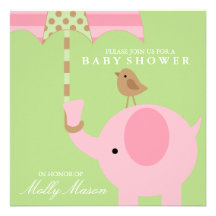 Quadratische rosa Elefant-Babyparty-Einladung