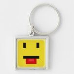 quadratischer smiley, der Zunge stößt Schlüsselanhänger