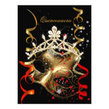 Quinceanera 15. Geburtstags-Party-rote schwarze Ma Personalisierte Einladungskarte