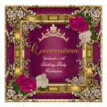 Quinceanera 15. Golddunkle rosa SahneRose Einladungskarte