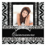 Quinceanera 15 Party-Schwarz-weißer Damast-Diamant Individuelle Einladungskarte
