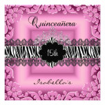 Quinceanera 15. rosa Schwarz-weiße Zebra-Spitze Personalisierte Einladung