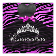 Quinceanera 15. Tiara-Pink-Schwarzeszebra-Kleid Einladung