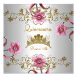 Quinceanera 15. weißer rosa Blumen-GoldTiara Personalisierte Ankündigungskarten