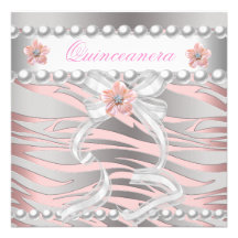 Quinceanera 15 Zebra-rosa silbernes weißes Perlen- Individuelle Ankündigungskarte