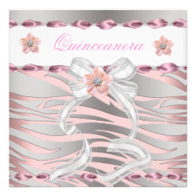 Quinceanera 15 Zebra-rosa silbernes weißes Rosa Ankündigung