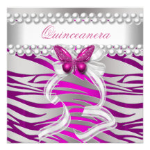 Quinceanera 15 Zebra-Schmetterlings-lila rosa Weiß Personalisierte Ankündigungskarte