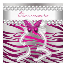 Quinceanera 15 Zebra-Schmetterlings-lila rosa Weiß Individuelle Ankündigung