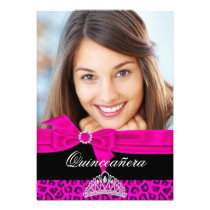 Quinceanera 15th Hot Pink Black Leopard Photo einladungen
