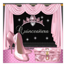 Quinceanera Geburtstags-Rosa Schwarz-weiß Individuelle Einladungen