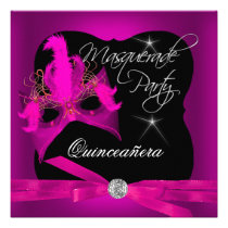 Quinceanera Party Masquerade Pink Black einladungen