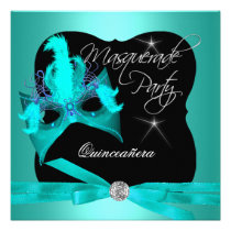 Quinceanera Party Masquerade Teal Black einladungen