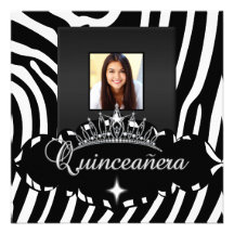 Quinceanera PartySchwarz-weißes Zebra-Mädchen-Foto Einladungskarten