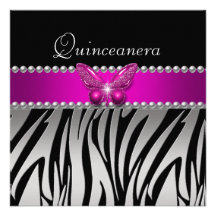 Quinceanera rosa Zebra-Silber-Schwarz-Schmetterlin Personalisierte Einladungskarte