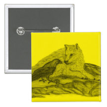 Rabe mit Wolf schwarz gelb Design Anstecknadelbutton