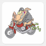 Radfahrerschweinschweinmotorrad-Fahrrad-Cartoon Quadrataufkleber