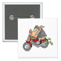 Radfahrerschweinschweinmotorrad-Fahrrad-Cartoon Anstecknadelbutton