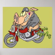 Radfahrerschweinschweinmotorrad-Fahrrad-Cartoon Plakat