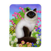 Ragdoll Birman Katze im Garten-Blumen-Magneten