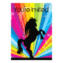 Rainbow Techno Silhouette Horse Birthday Invite