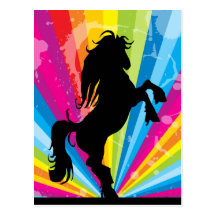 Rainbow Techno Silhouette Horse Postcard