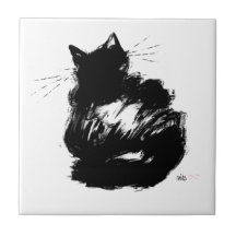 Rätselhafte schwarze Katze Keramikfliesen