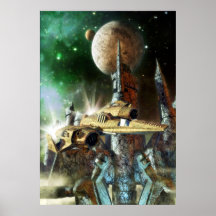 Raumschiff und alienplanet plakat