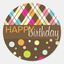 Raute u. Polka-Punkt-alles Gute zum Geburtstag Runder Sticker