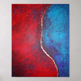 Red and Blue with Gold Philip Bowman Abstract Art Posters