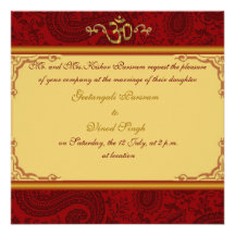 Red and gold damask brocade Indian wedding Personalized Invite