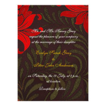 Red and gold Floral damask wedding Custom Invites