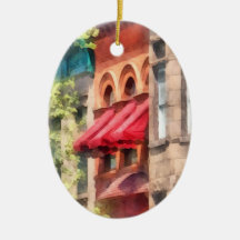 Red Awnings on Brownstone Hoboken NJ Christmas Tree Ornaments