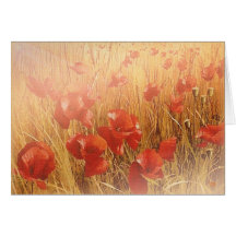 Red Poppies On Canvas Greeting Cards